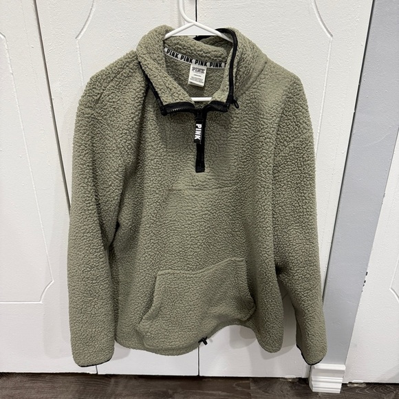 Victoria Secret PINK Green Sherpa 1/4 Zip Jacket - Picture 2 of 13